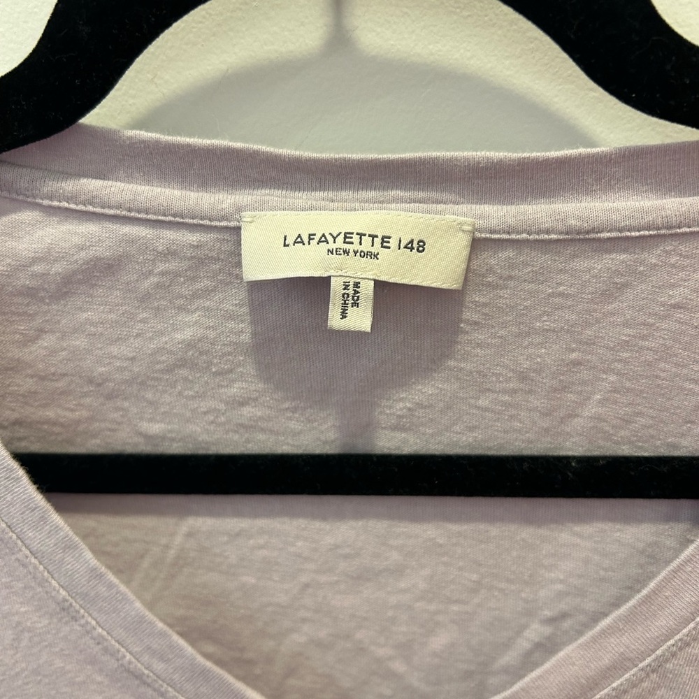 Lafayette 148 New York Linen Blend V-Neck Tee – Size M – Dried Blossom Luxury - Picture 3 of 5
